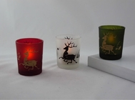 Frosted Color Votive Candle Holders , Red White Elk Custom Printed Glasses