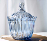 Blue Glass Candy Jar / KTV Decoration Sugar Bowl With Lids / Glass Bowl