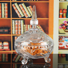 Three Feet Glass Candy Jar Stock With Lid For House Decoration Line Shape