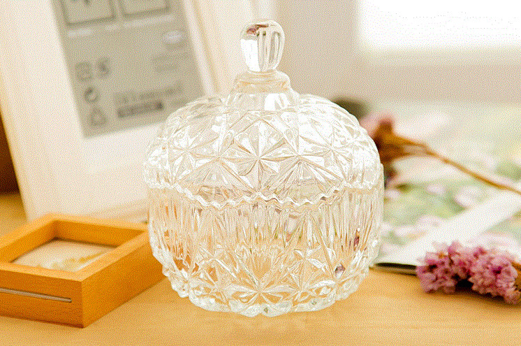 Classical Clear Diamond Glass Candy Jar Free Sample With Lid Hight White Glass